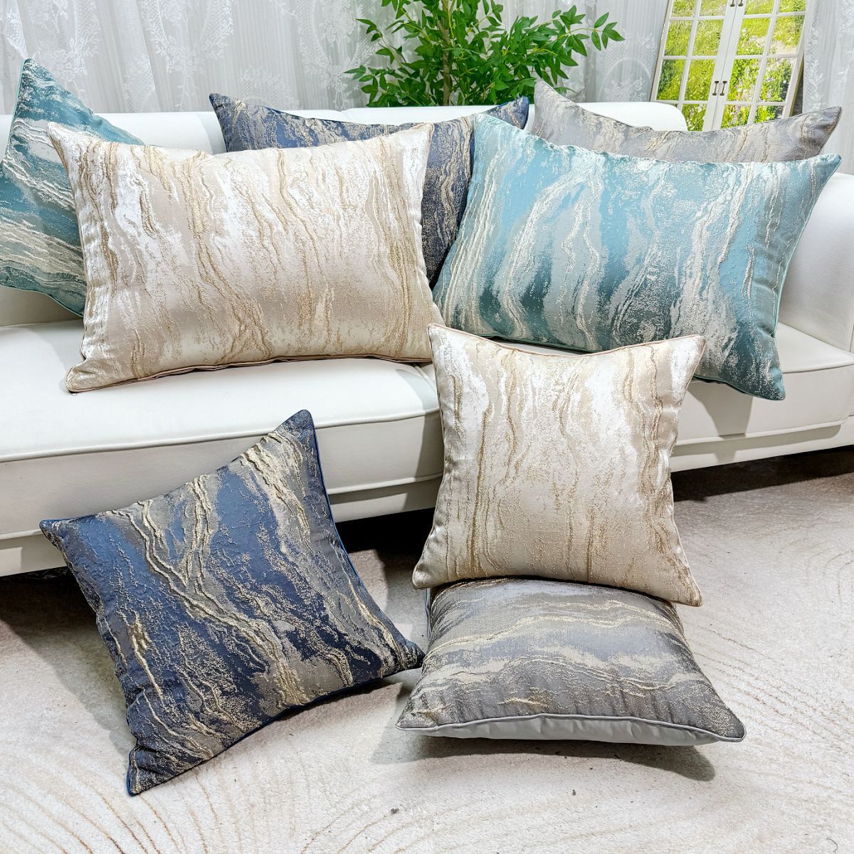 Cross-Border Trade Cushion with Embossed Jacquard Pattern, Light Luxury Throw Pillow, Cushion for Living Room Sofa, Lumbar Pillow, Large Backrest Cushion