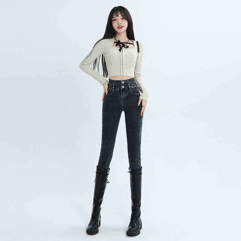High-Waisted Skinny Jeans for Women, New Autumn and Winter Style, Versatile, Slimming, Boot-Length, Pencil-Cut, Stretchy, Slim-Fit, Skinny Pants