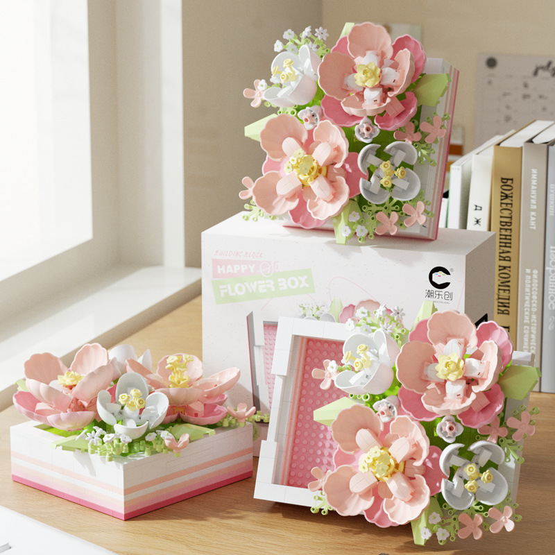 Caja de flores compatible con palabras clave de alta rosa bloques de construcción buquete de flores inmortales juguetes de ensamblaje ornamentos hechos a mano regalos de Año Nuevo