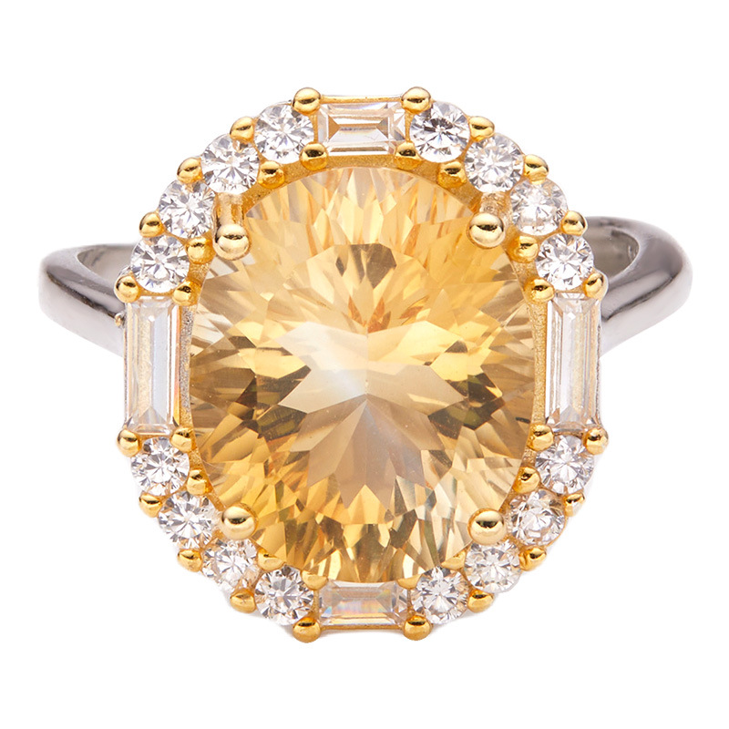 Natural Yellow Crystal Amethyst Gemstone Ring For Women S925 Silver_voghion.com