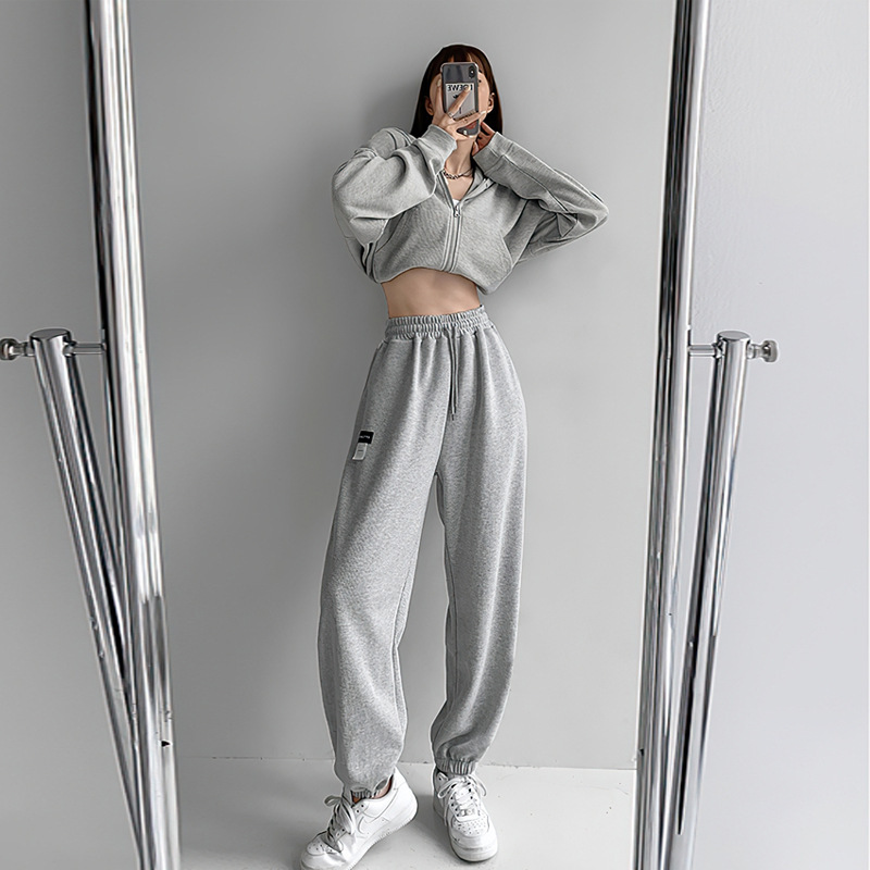 2024 Summer and Autumn New Retro Labeling Trendy Brand Sports Pants Women's Grey Loose Casual Pants High Street Sweatpants