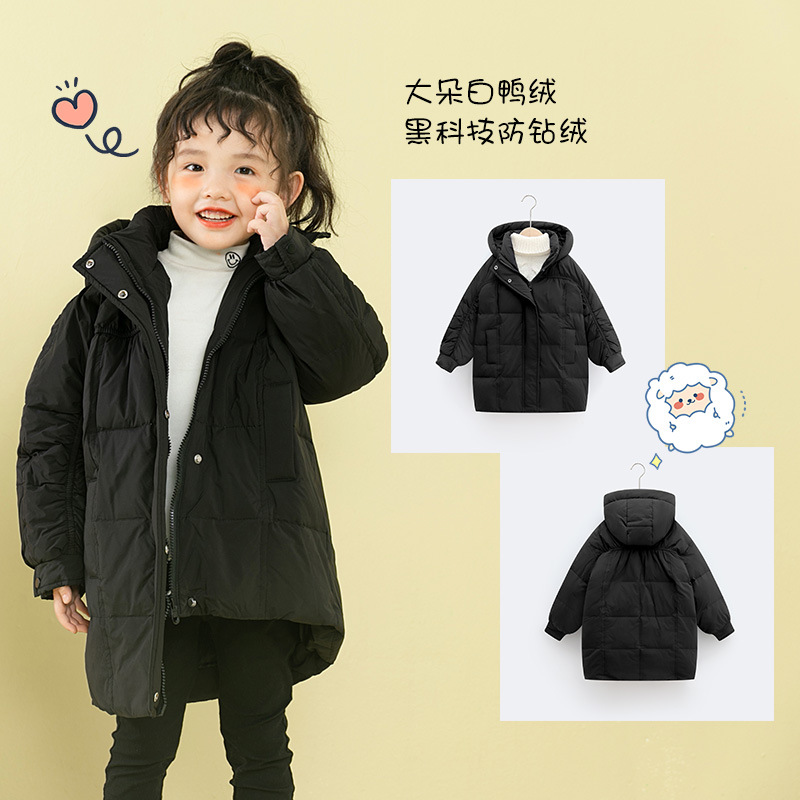 90% de invierno para Niñas Ropa para niños niñas con capucha cálida chaqueta de media longitud alargada larga