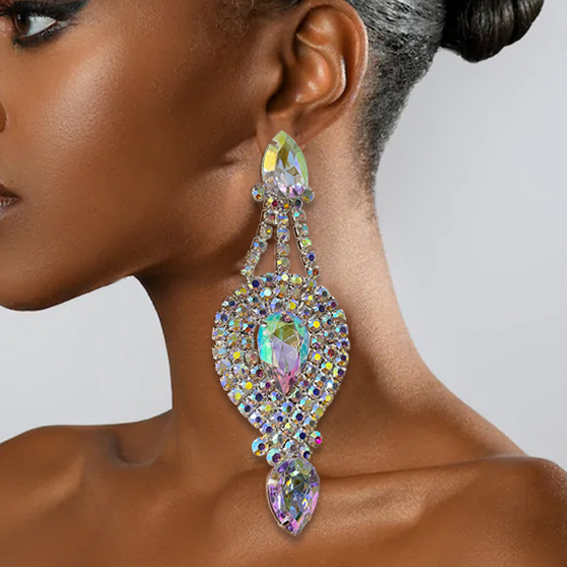 Ethnic Style Stripe Water Droplets Rhinestone Earrings Crystal Earrings 1 Pair