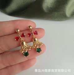 S925銀針小衆デザイン「クリスマス」プレゼントジルコン霊動鈴ピアス