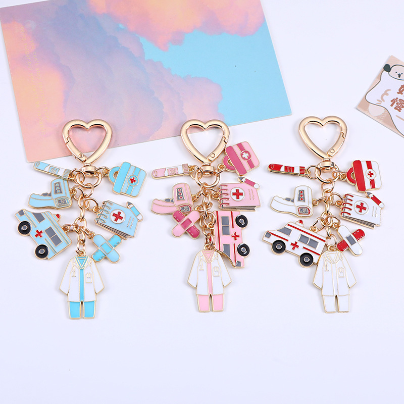 Classic nurse cap thermometer ambulance mask heartbeat nurse suit zinc alloy keychain decoration pendant Classic nurse cap thermometer ambulance mask heartbeat nurse suit zinc alloy keychain decoration pendant