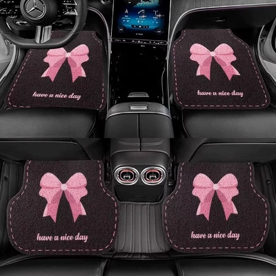 Car floor mats for girls, Universal Foot Pad - 4-piece-set-of-pink-silk-loop-floor-mats