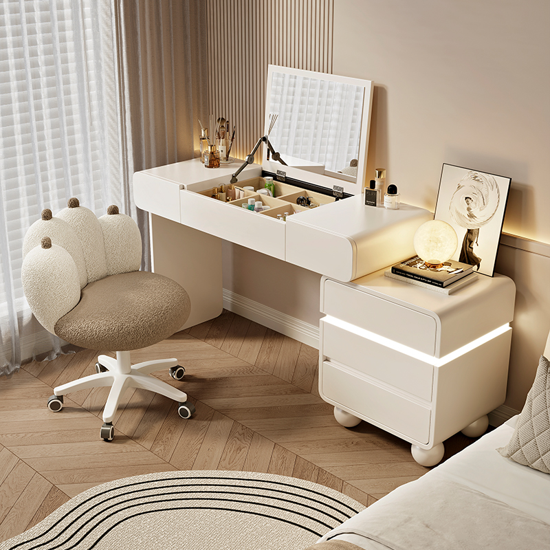 New Style Dressing Table for Bedroom, Simple Flip-Top Mirror, Hidden Wooden Dressing Table, Integrated Simple Dressing Table