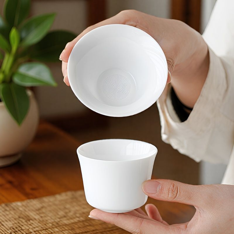 高档白瓷功夫茶具全瓷过滤孔一体茶漏茶滤茶漏茶隔陶瓷茶叶过滤网