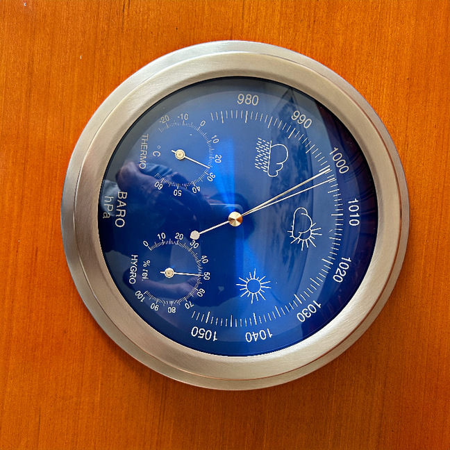 供230mm不锈钢壳金属空盒无液膜盒船用家用气压计温湿度计晴雨表