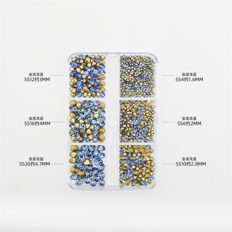 Internet celebridad nuevo estilo manicura pila diamante 6 rejilla en caja blanco rosa puntiagudo inferior diamante rhinestone nail joyería al por mayor