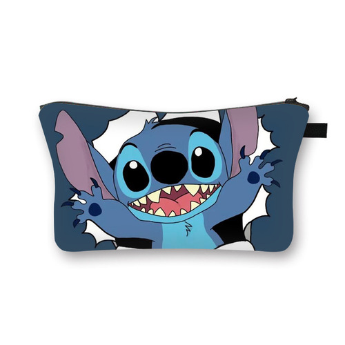 史迪仔女生可爱印花大容量化妆包学生卡通动画简约透气收纳包批发