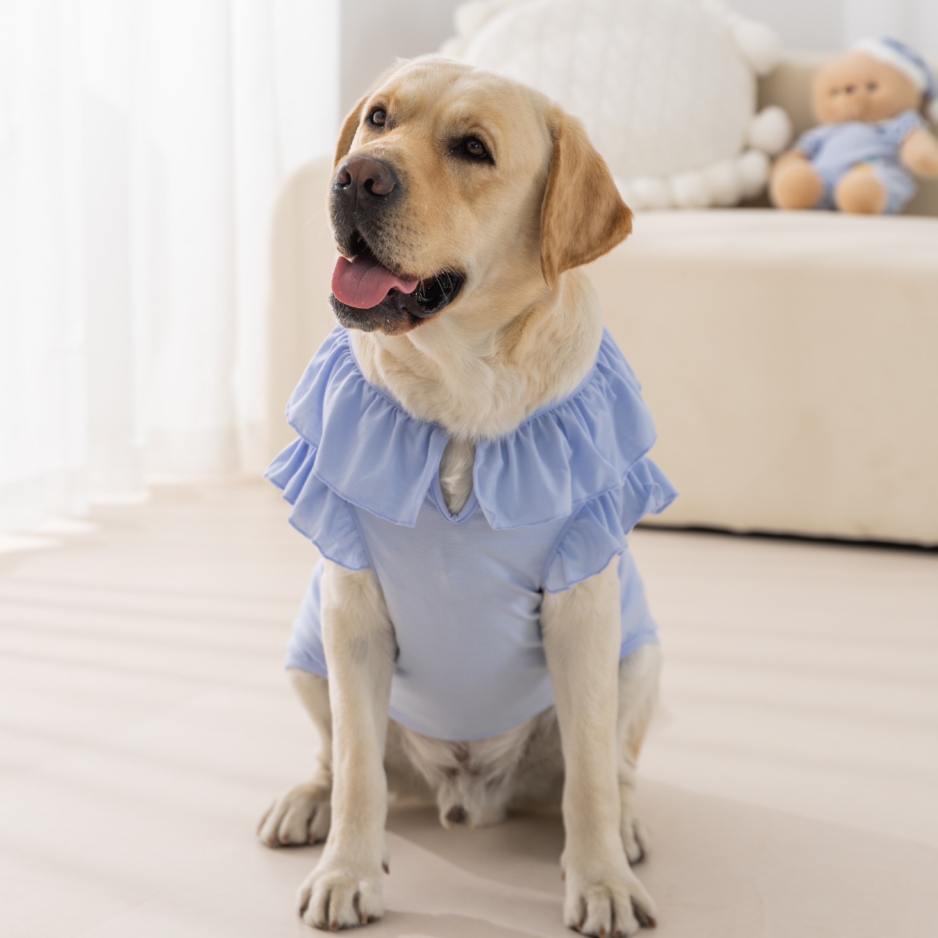 Primavera y verano perro golden retriever perro mediano y grande estampado de dibujos animados chaleco con cuello de encaje perro grande ropa fina de verano para mascotas