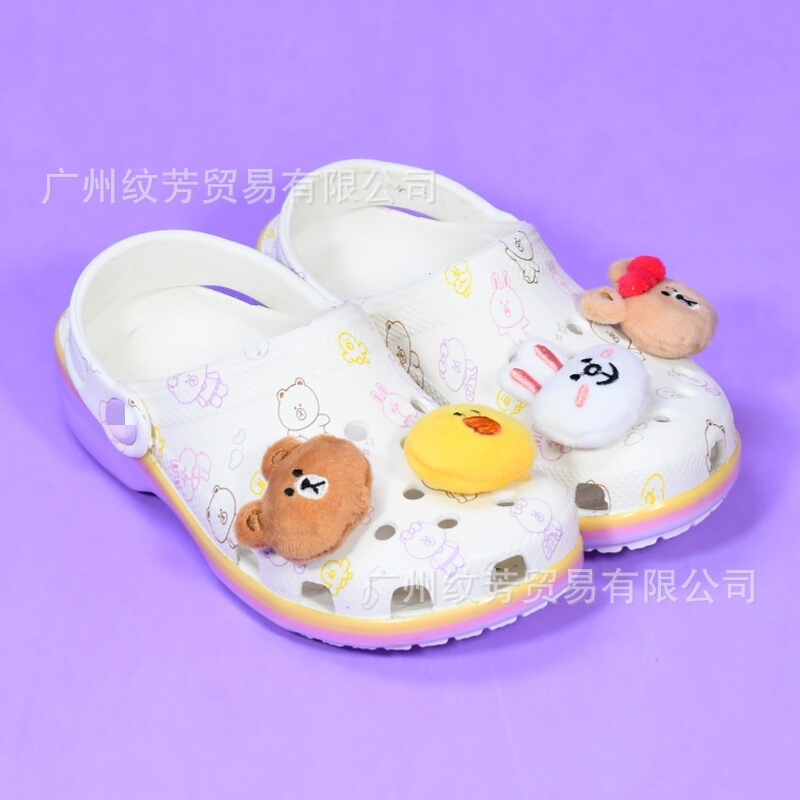 Kajia Brown Bear Co-Branded Kidsren's and Adult Crocs Family Sandals and Slippers Non-Slip Wear-Resistant Toe-Toe Shoes