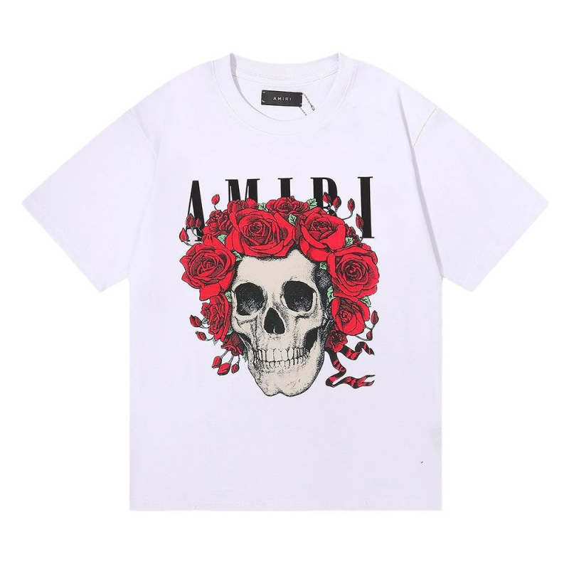 Amiri European and American Style Rose Skull Print Double Yarn Loose-Fitting Youth Couple Short-Sleeve T-Shirt White Amiri European and American Style Rose Skull Print Double Yarn Loose-Fitting Youth Couple Short-Sleeve T-Shirt White
