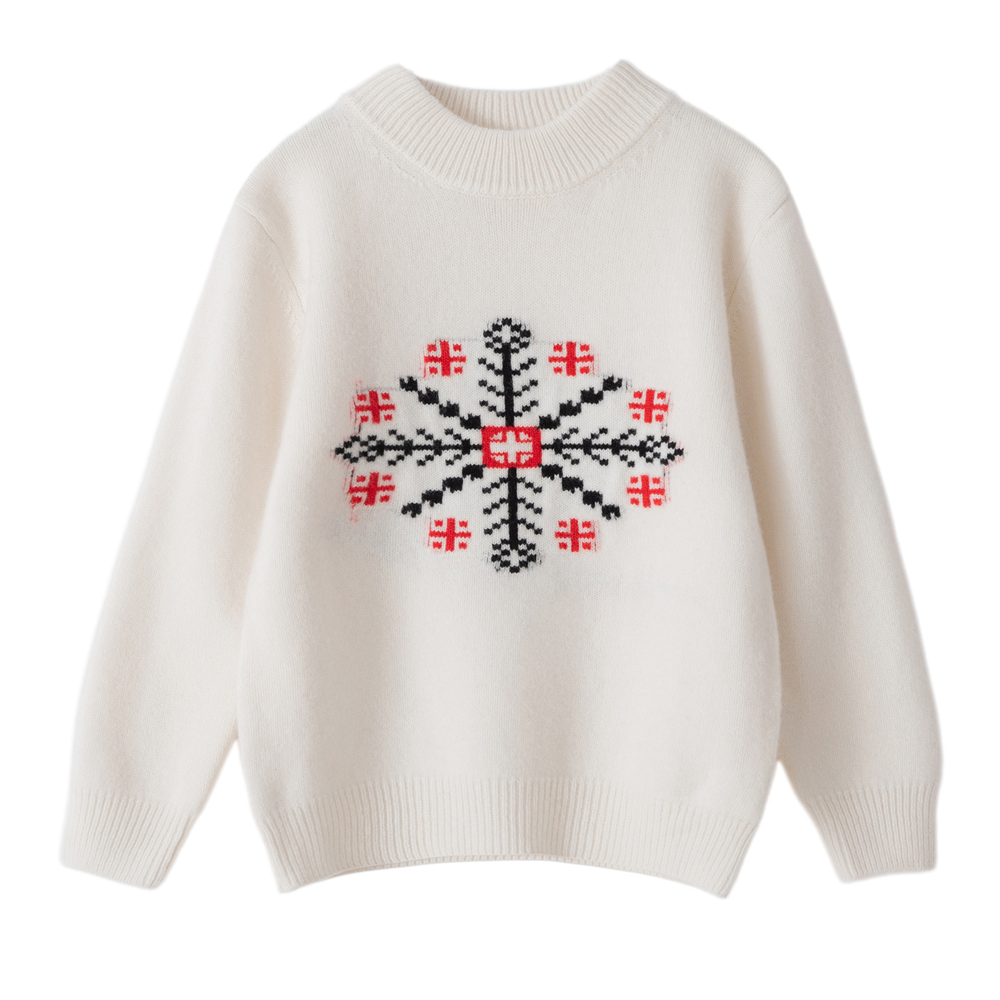 Children's snowflake jacquard wool sweater, new autumn and winter style, off-white, unisex, Christmas style, loose knit base layer for children of all ages.