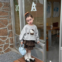 女童秋季套装2025新款儿童洋气圆领卡通卫衣宝宝超好看豹纹半身裙