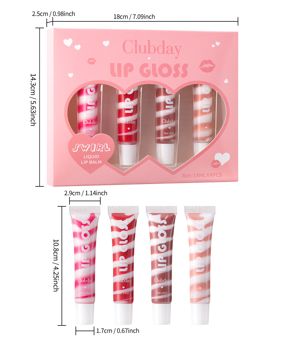 Clubday Spiral Fine Sparkling Lip Gloss Tube Nude Colored Lip Oil Set Specification drawing