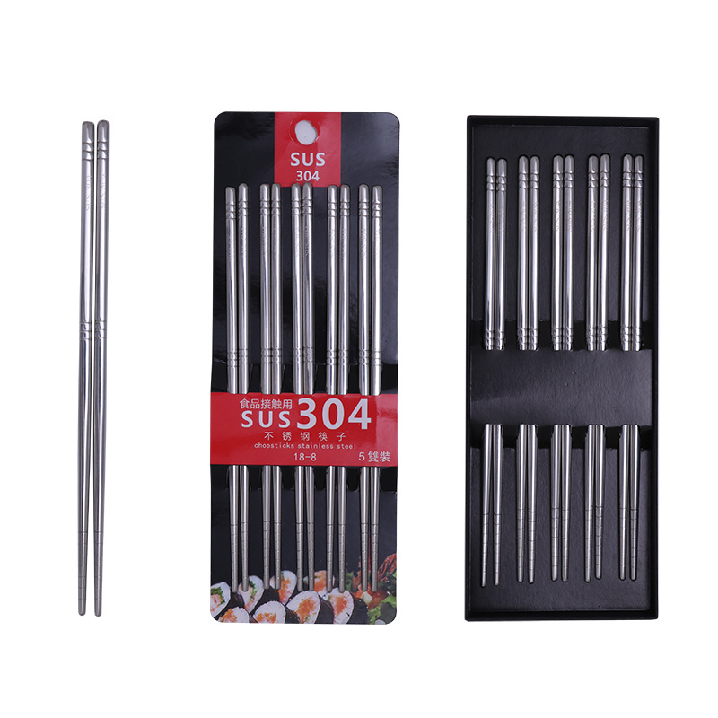 304 palillos de acero inoxidable aislamiento de calor del hogar chino antideslizante inoxidable palillos de seis anillos 5 pares traje de regalo fábrica al por mayor