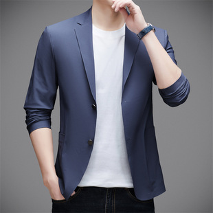 Young and Middle-aged New Men's Thin Suit 2025 Spring and Summer Seamless Outdoor Solid Color Suit Collar Fashion Jacket Non-ironing