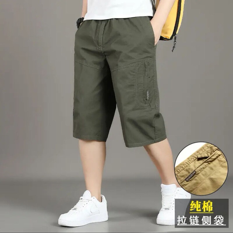 Men's Loose Cotton Shorts, Straight-Leg Casual Pants with Pockets, Summer Thin Sports Casual Cropped Pants