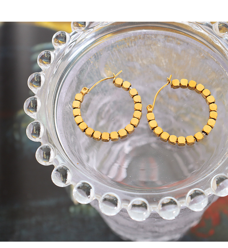 Geometric Small Square Movable Fashion Titanium Steel Bracelet Earrings Jewelry Set