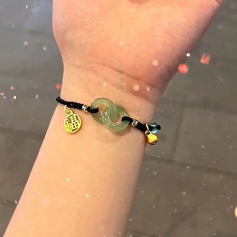 Nuevo botón de seguridad pareja cuerda de mano mujer tejiendo campana pequeña personaje de bendición pulsera pareja regalo de novia novia