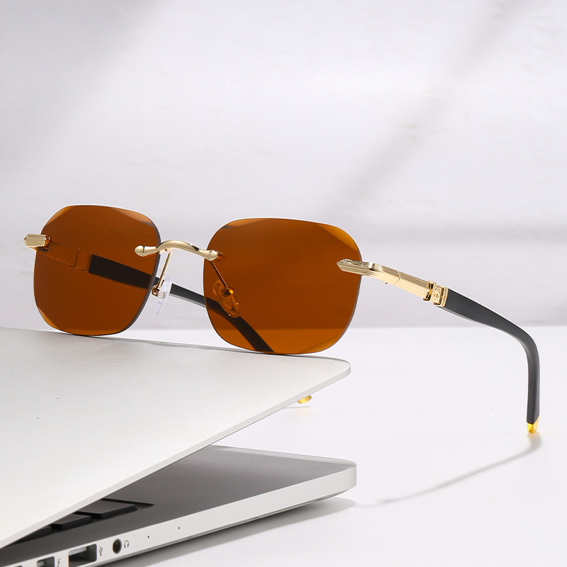 Gafas de sol sin marco con bordes cortados, conductor masculino, gafas de sol de pesca, gafas de sol anti-ultravioleta, gafas de sol de alta gama para mujer