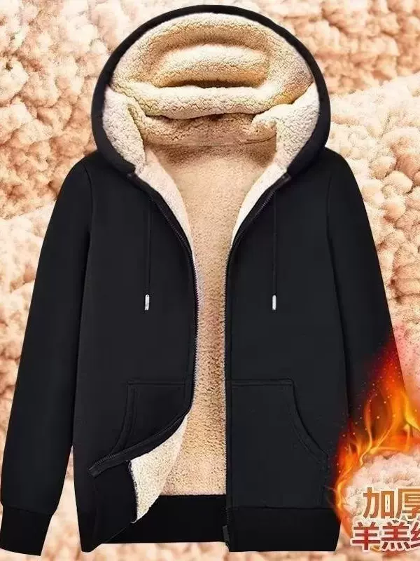 加绒加厚羊羔绒连帽外套秋冬季宽松休闲保暖运动服开衫连帽卫衣女