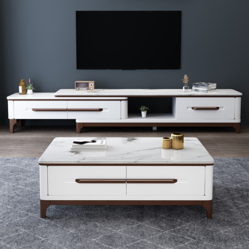 Anti-scald coffee table TV cabinet combination modern simple living room retractable household Nordic slate storage floor cabinet
