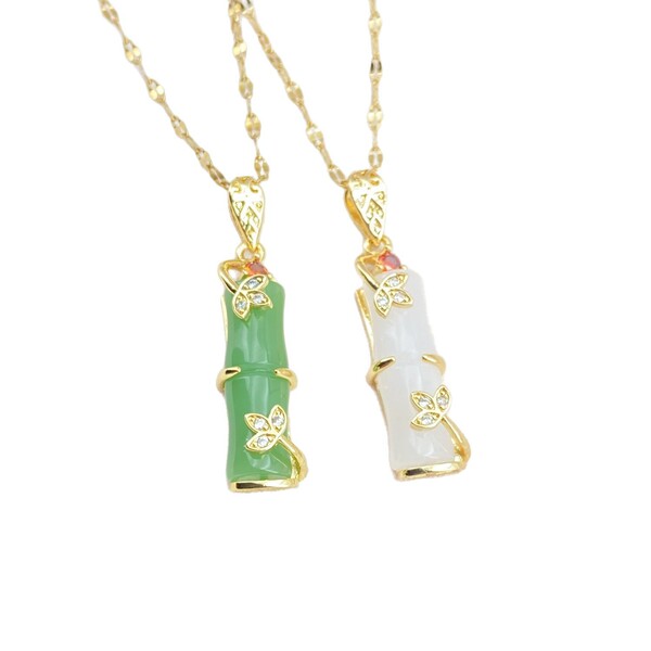 Ethnic bamboo protective amulet white jade
