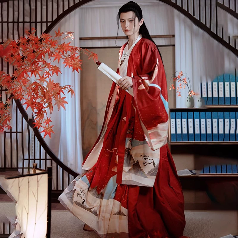 Оригинальный Hanfu 2024 Новый мужской и женский костюм Вэй Цзинь в китайском стиле Суперфея с перекрестным воротником и принтом древний костюм весна, лето и осень