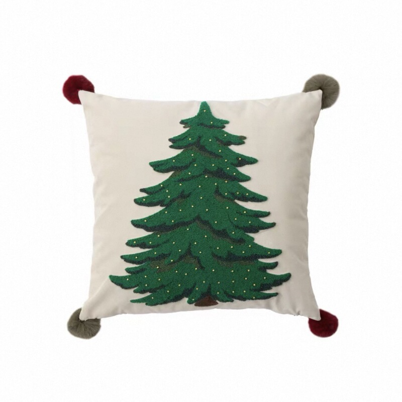 クリスマス枕カバークリスマスツリーインスタイル刺繍アメリカンソファクッションベッドサイドクッション腰枕|undefined