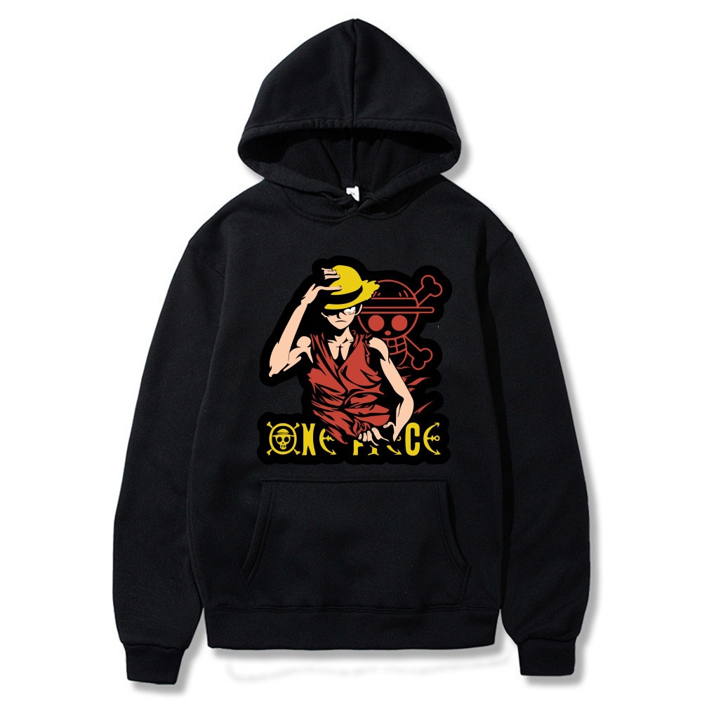 Cross-Border One Piece New Korean Style Fashion Solid Color Sweatshirt Loose Hooded Long-Sleeve Pocket Hoodie One Piece Luffy