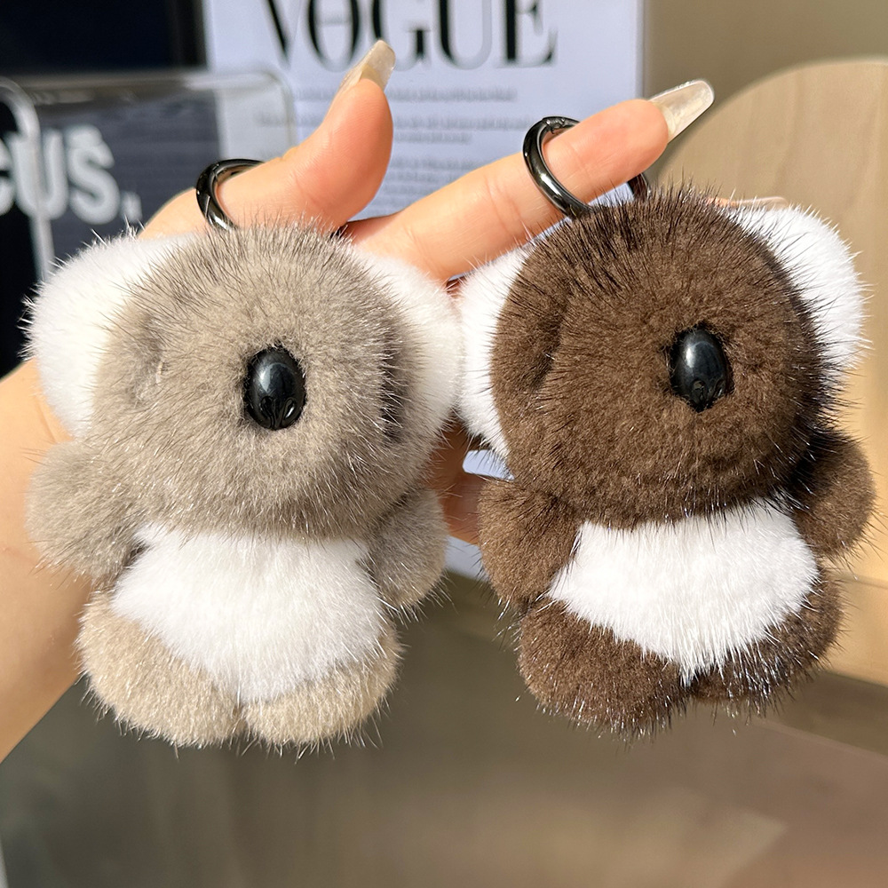 High-End Mink Fur Little Koala Car Keychain Pendant Ins Plush Doll Toy Backpack Decoration_voghion.com