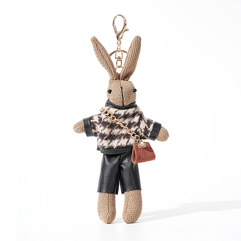 Moda houndstooth conejo lindo peluche muñeca colgante creativo llavero bolsa colgante de peluche de juguete al por mayor