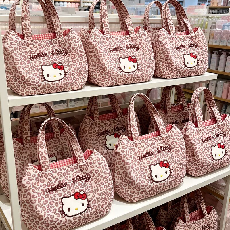 Leopard Print Bag, Gift Bag, Embroidered Kitty Cat Handbag, Cute Hello Kitty Korean Style Women's Bag Leopard Print Bag, Gift Bag, Embroidered Kitty Cat Handbag, Cute Hello Kitty Korean Style Women's Bag