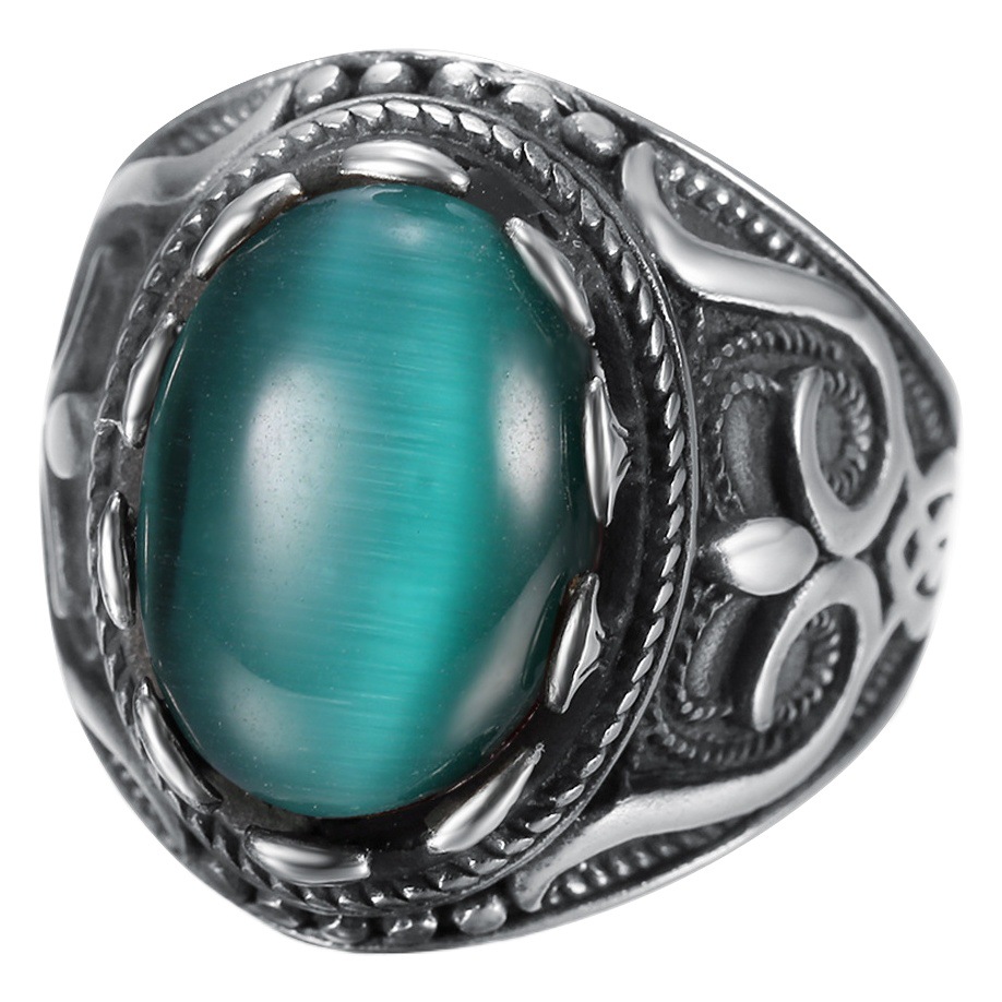 Anillo de acero inoxidable WISH con piedra preciosa para hombre, piedra preciosa ovalada grande y sencilla, anillo de moda urbana de estilo europeo y americano.