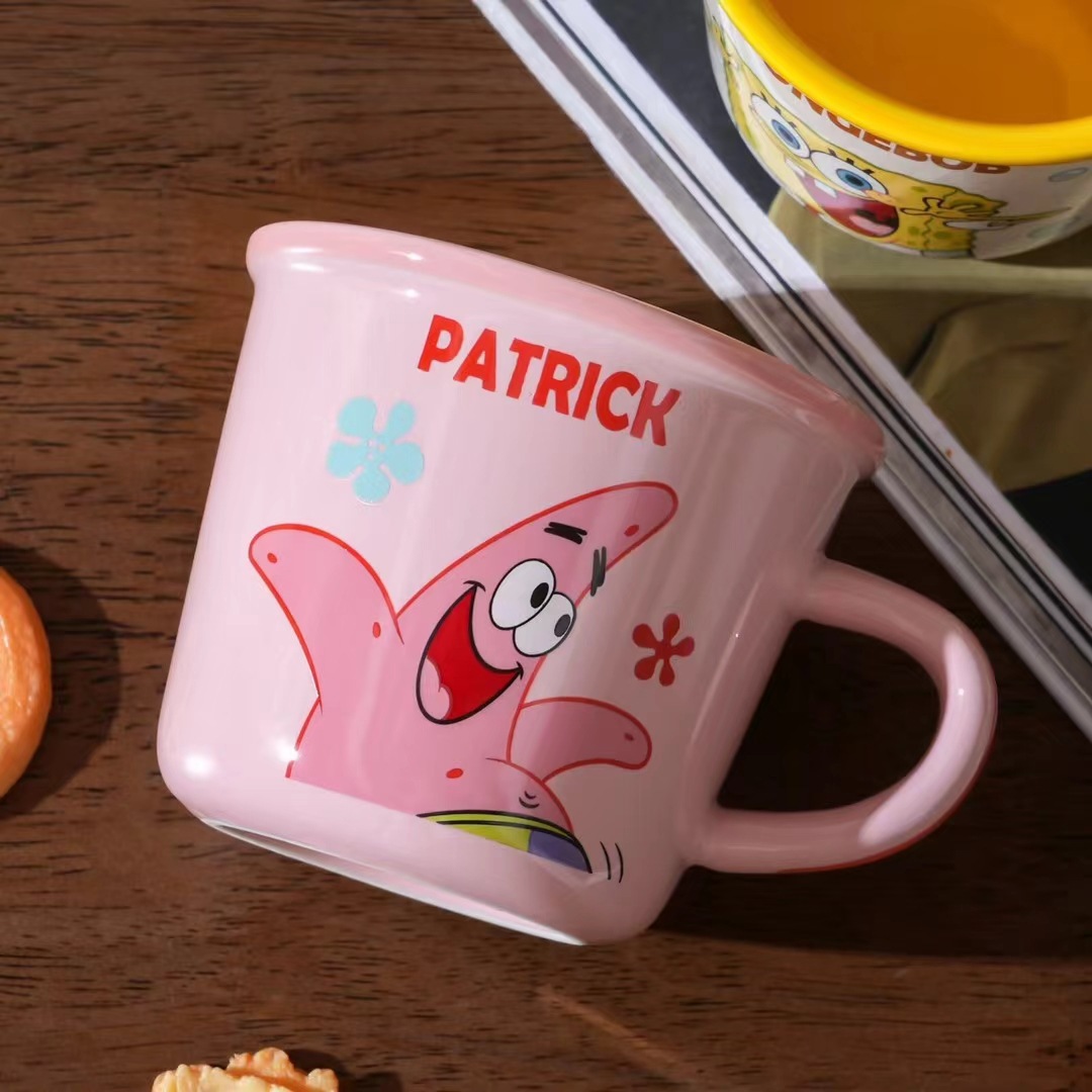 Taza de cerámica de Bob Esponja, taza de desayuno de alto valor para niños, taza de leche con escala, taza de agua potable doméstica