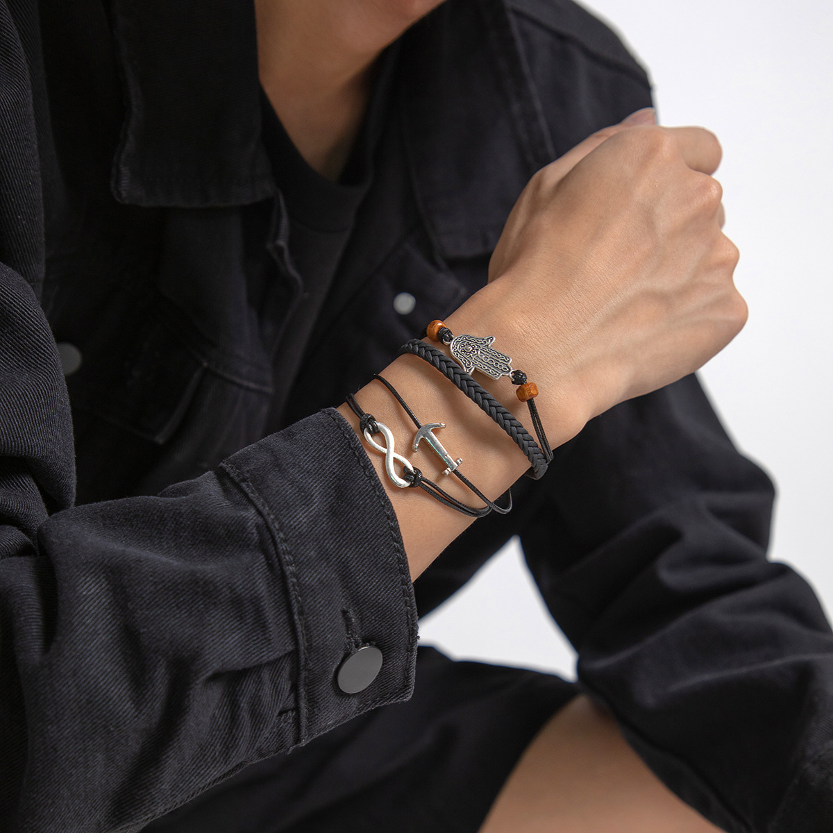 1 Piece Fashion Letter Palm Anchor Pu Leather Alloy Braid Menu0027S Bracelets