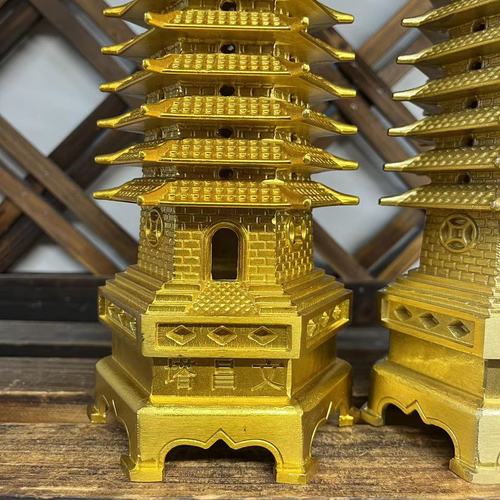 Pure brass Wenchang Tower ornaments 13th floor 13th floor copper tower  student desk office living room furnishings