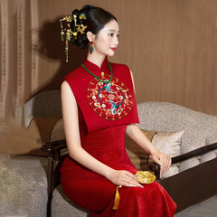 新中式新娘红色旗袍女气质高级感敬酒服国风刺绣订婚礼服2025新款