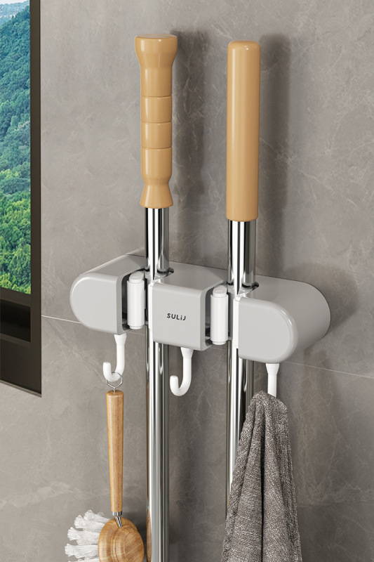 モップ壁掛けクリップモップモップフック穴なし機能収納神器トイレ台所棚留め具|undefined