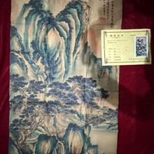 仿古字画山水国画山水画名人印刷拍卖证书唐寅山水画直播供货