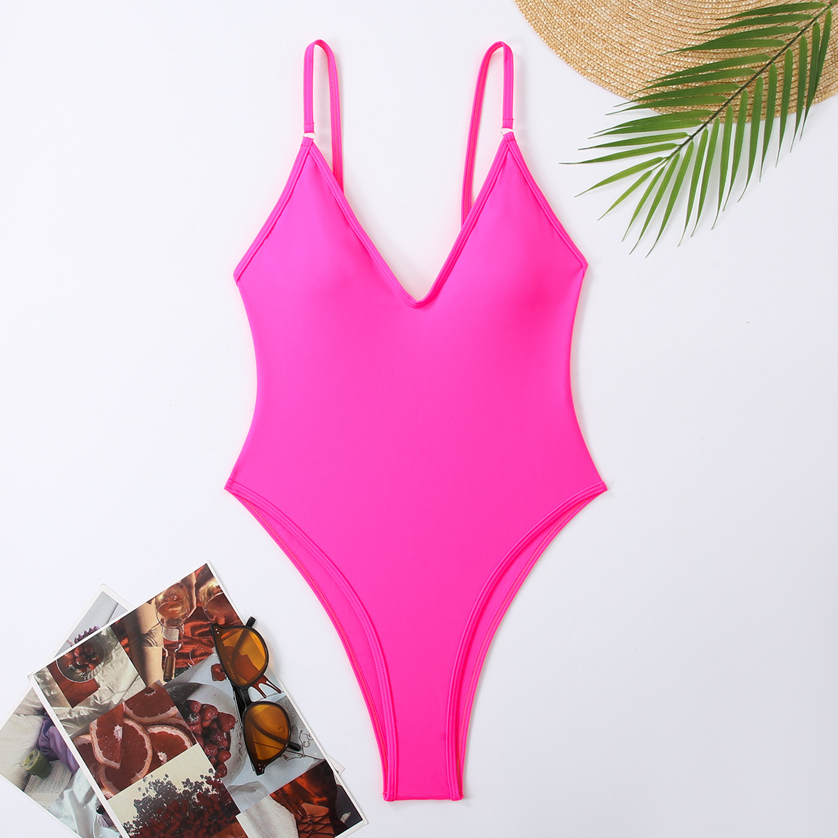 New one-piece swimsuit solid color strap backless tight Sexy European and American high Open women's bikini swimsuit factory wholesale