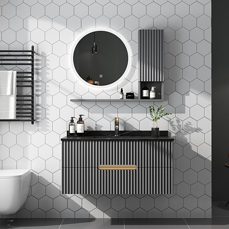 Shiqi luz Placa de roca de lujo integrado cuenca baño gabinete combinación moderno simple baño inteligente lavado a mano piscina mesa de lavado