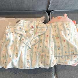 云朵棉睡衣女夏季薄款可爱卡通短袖短裤宽松网红家居服套装可外穿