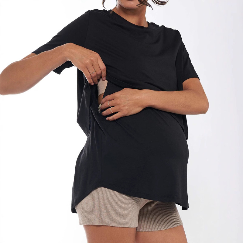 2025 Amazon Women's Clothing Spring, Summer and Autumn European and American Maternity Clothes Short-sleeved T-shirt Multi-functional T-shirt Cross-border Foreign Trade Breastfeeding Clothes