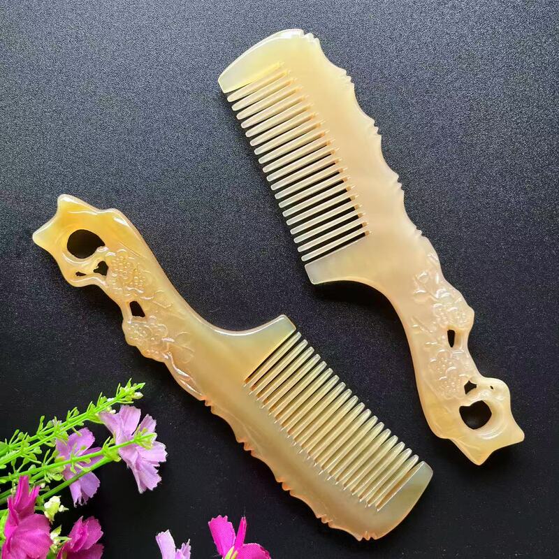 绵羊角精雕工艺梳厚款半圆包包梳雕花手柄梳牛角经络梳子厂家批|undefined