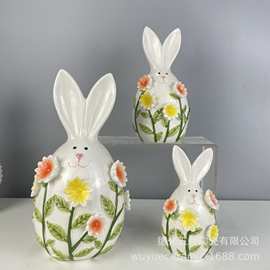 创意陶瓷复活节兔子卡通摆件桌面玄关茶桌书房软装饰工艺品摆件