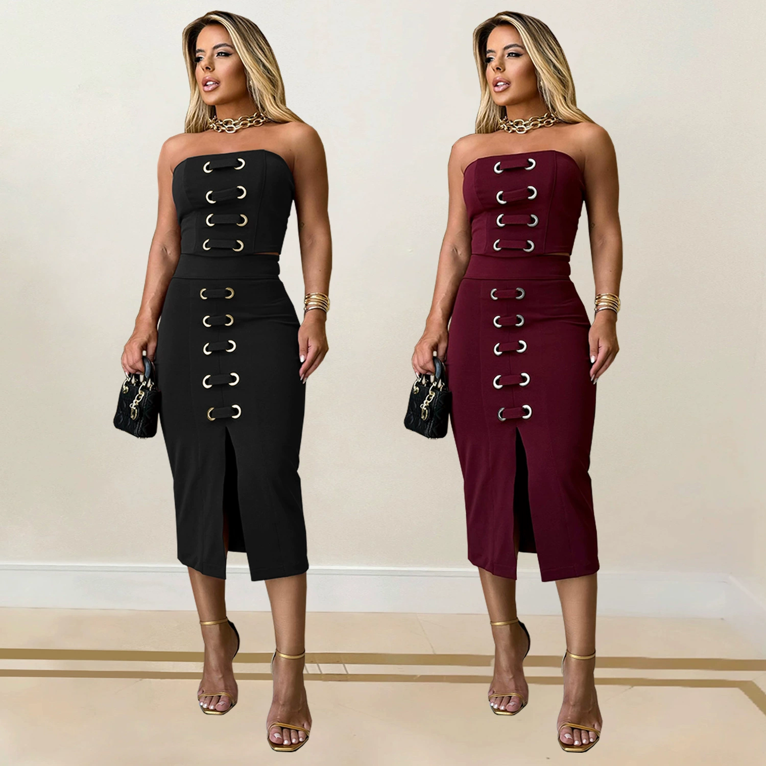 C7321 Европейская и американская юбка-костюм, сексуальный топ с разрезом, элегантная и модная летняя женская юбка через границу